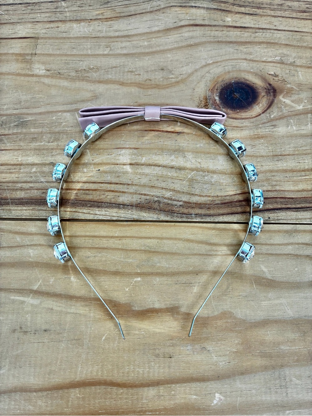 Boutique Rhinestone Crystal Tiara Headband Dusty Pink Satin Bow